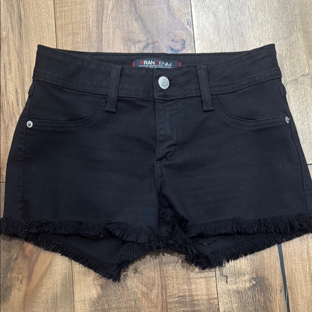 Fran Denim Frayed Black Jean Shorts